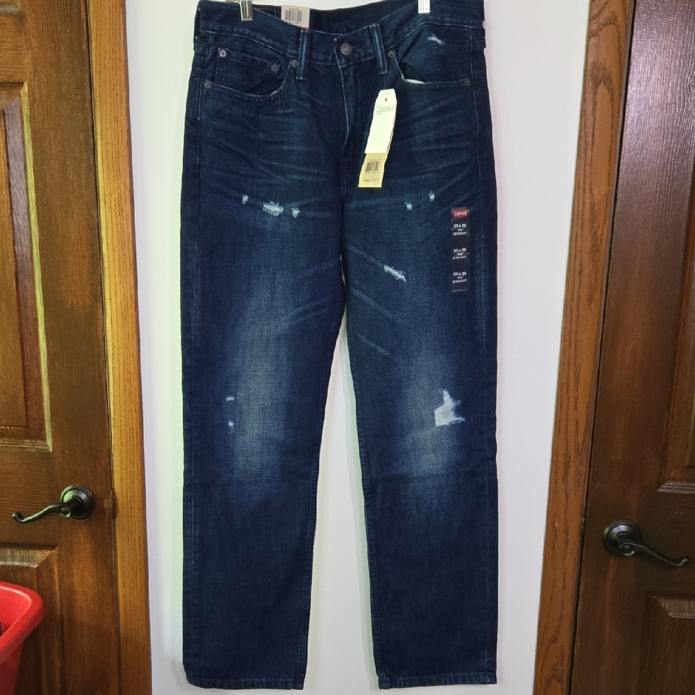 Levi's Blue Straight-Leg Jeans with Distressed Finish